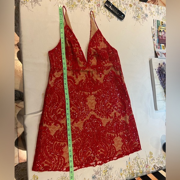 Free People Night Shimmers Lace Sequined Sleeveless V-Neck Mini Dress Size 8 - Picture 8 of 8